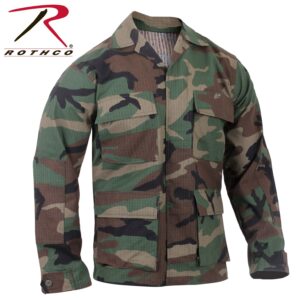 Rothco Rip-Stop Long Sleeve Collared BDU Shirt - Woodland Camo